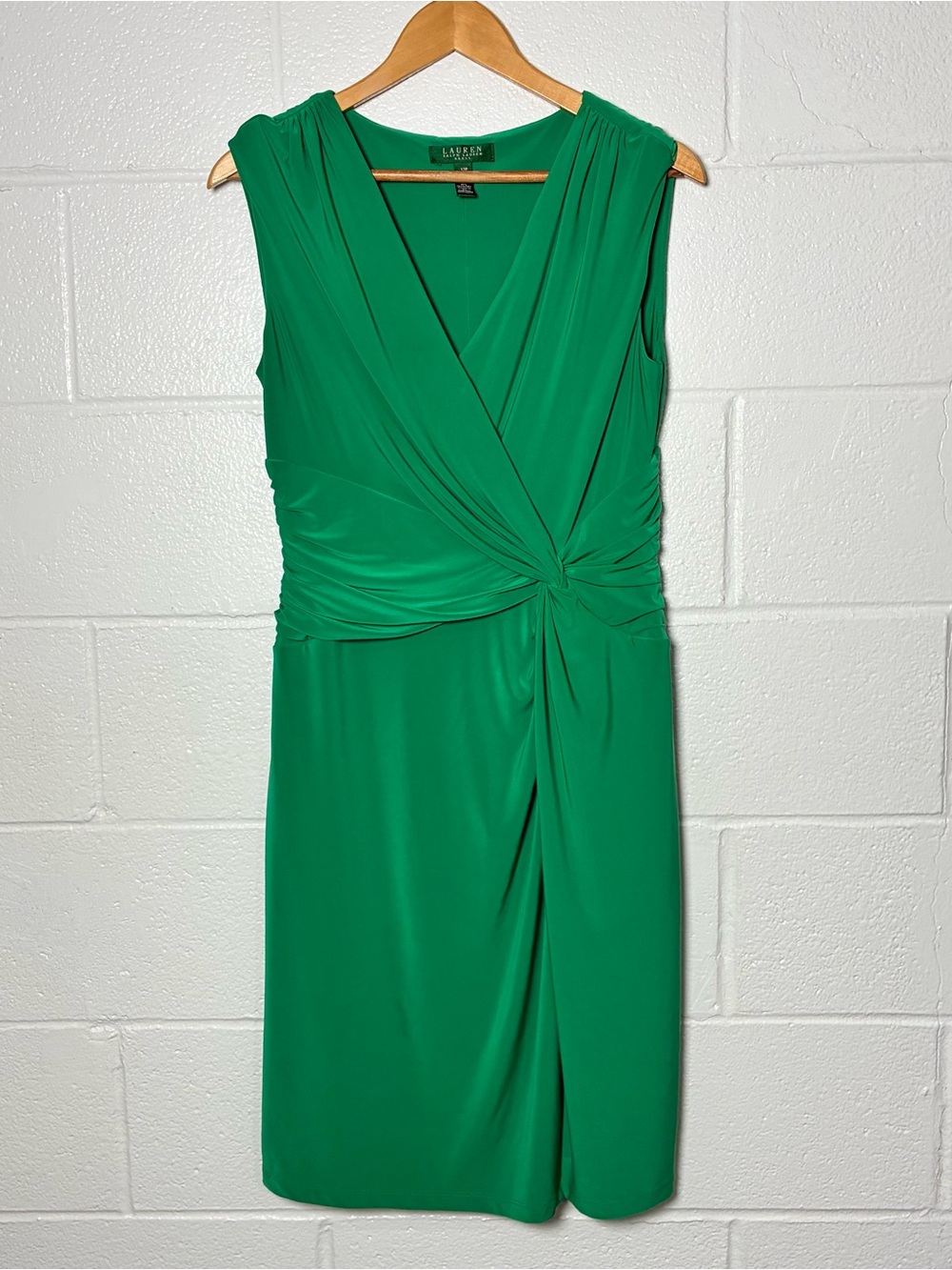 Lauren Ralph Lauren Dress Green Faux Wrap Sleeveless Dress
